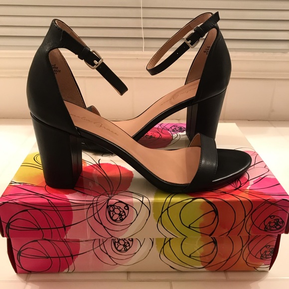 Amelia Grace Shoes - Black Ankle Strap Block Heels